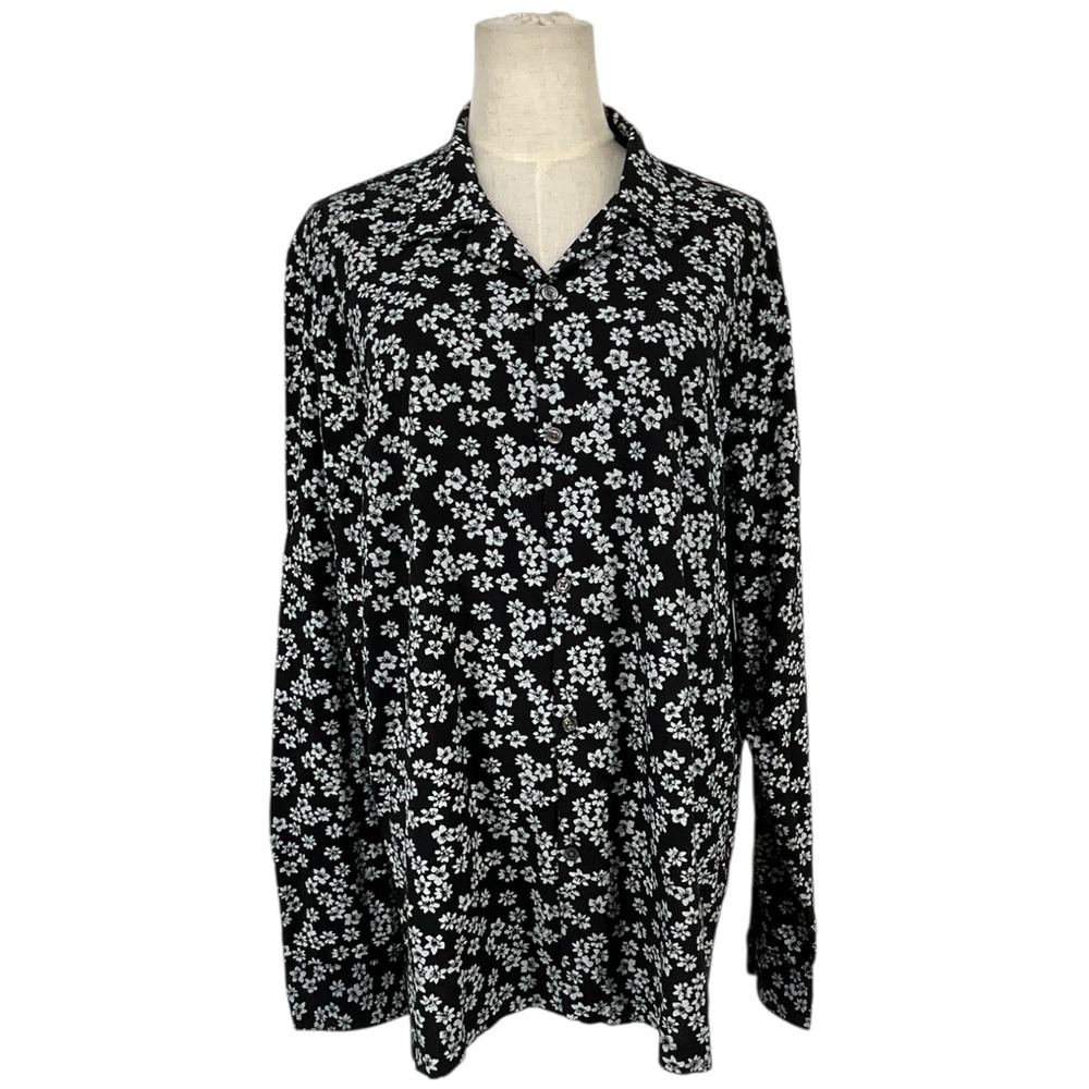 Abercrombie Fitch Black Floral‎ Print Long Sleeve Button Up Shirt Womens Sz L